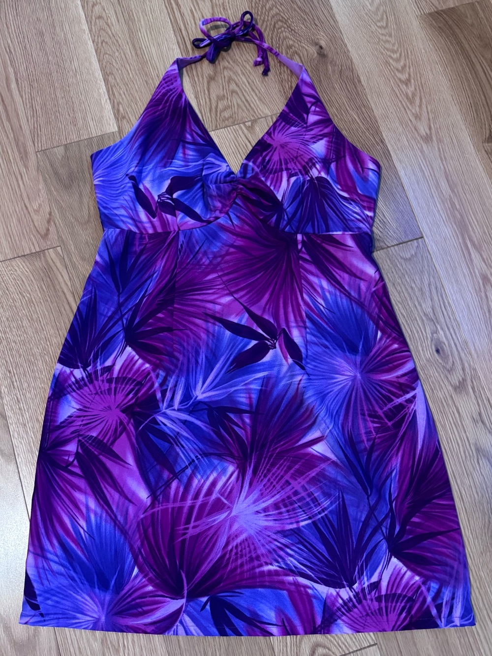 Vintage Frederick's of Hollywood Purple and Blue Floral Halter Y2K Style Dress